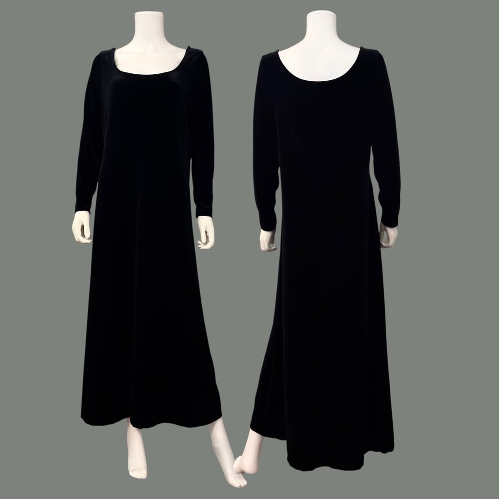 Vtg Hillard & Hanson Black Velvet Maxi Dress Large Minimalist Gown Goth Vamp